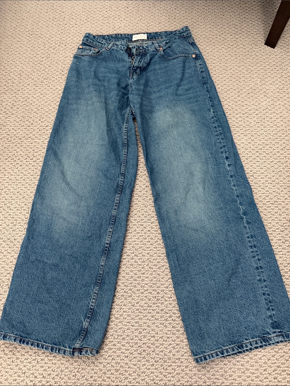 Motel Rocks Wide Leg Flare Jeans in Denim Blue